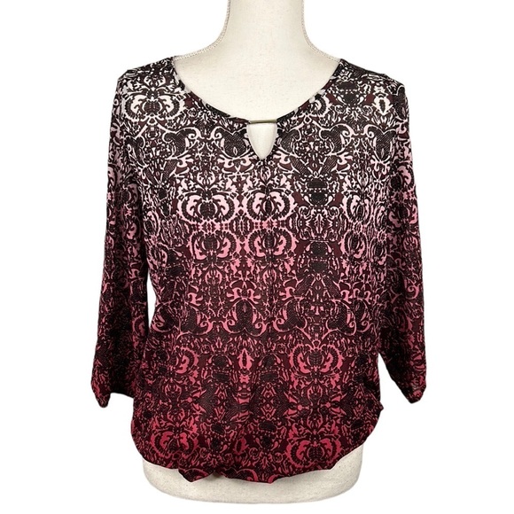 The Limited Tops - The Limited Black & Pink Floral Sheer Top Size Small